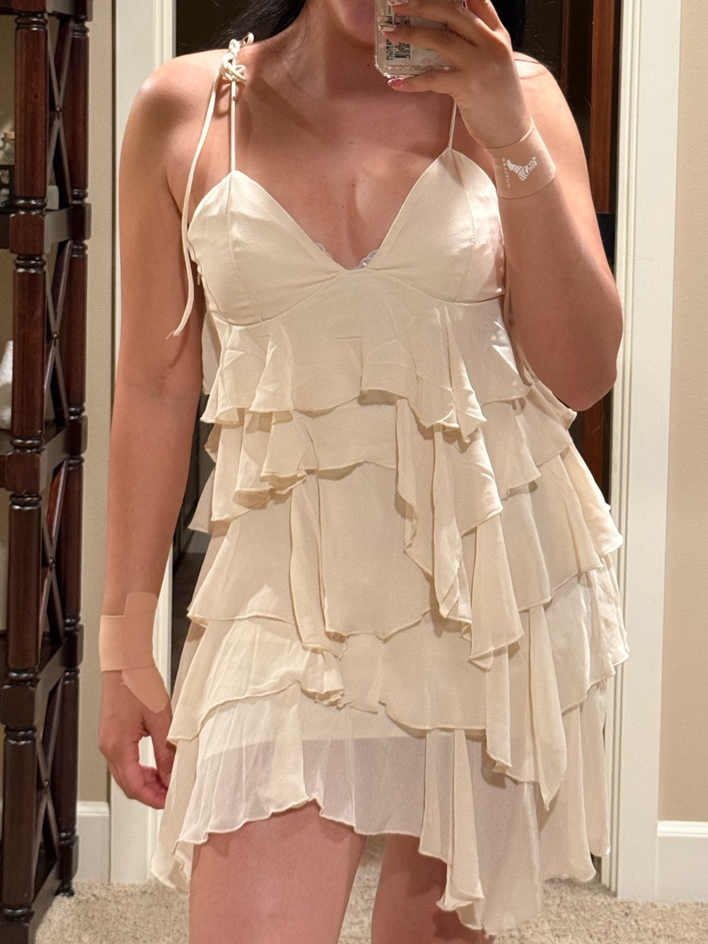 Cream Ruffled Tiered Slip Dress